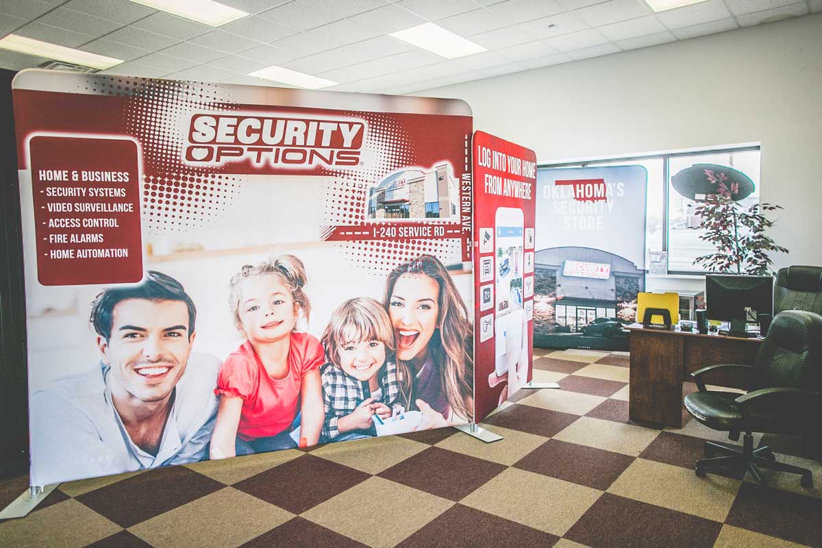 A security options booth in an office.