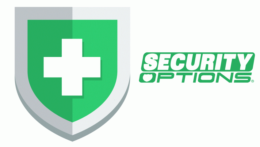 A green shield with the words security options on it.
