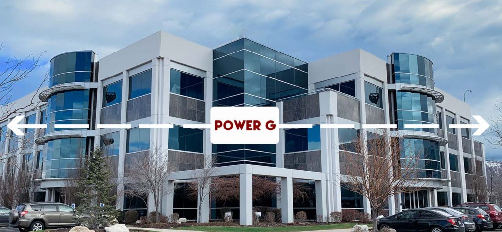A building and a Power G label