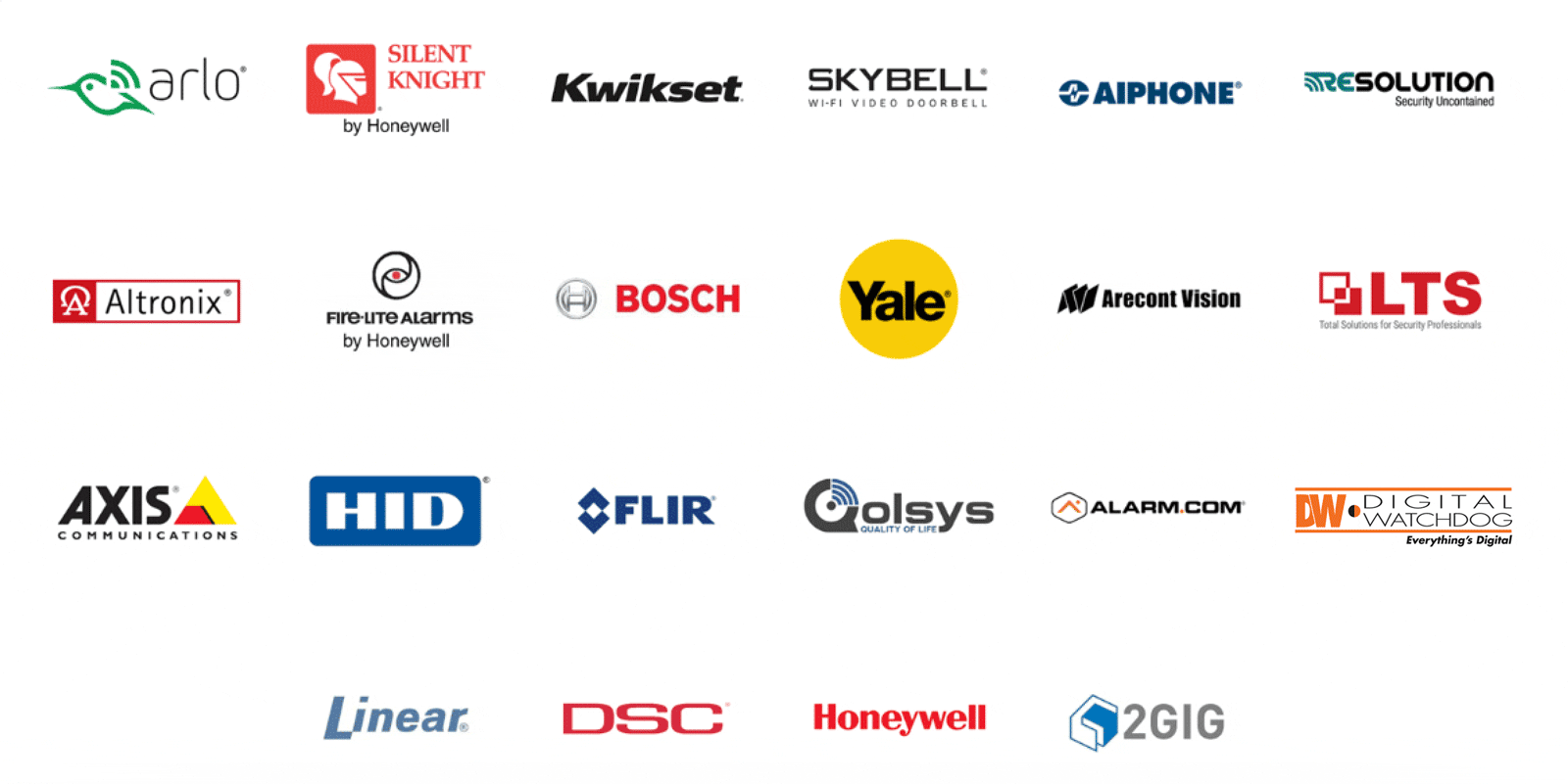 Brand logos, including Bosch, Yale, LTS